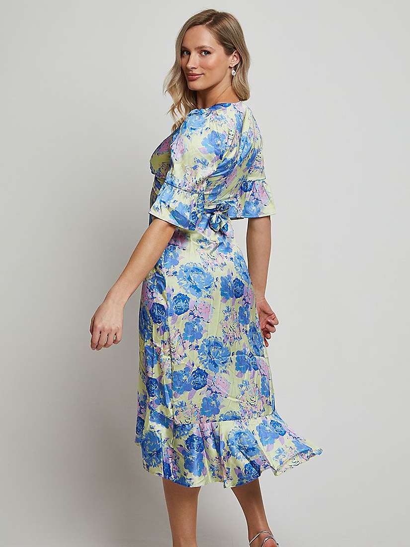 Buy Chi Chi London Floral Print Tie Front Midi Dress, Yellow/Multi Online at johnlewis.com