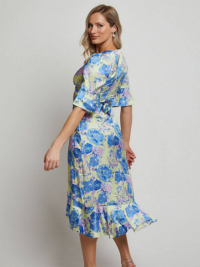Chi Chi London Floral Print Tie Front Midi Dress, Yellow/Multi