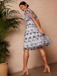 Chi Chi London Floral Embroidered Dress, Blue