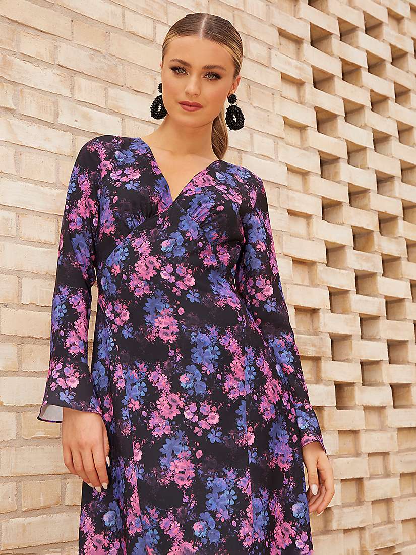Buy Chi Chi London Floral Print Long Sleeve Midi Dress, Black/Multi Online at johnlewis.com