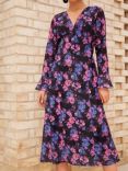 Chi Chi London Floral Print Long Sleeve Midi Dress, Black/Multi