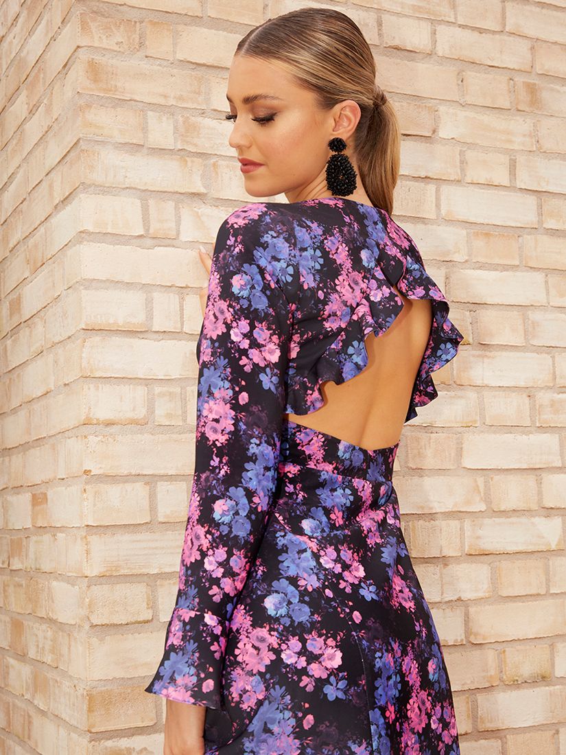 Buy Chi Chi London Floral Print Long Sleeve Midi Dress, Black/Multi Online at johnlewis.com