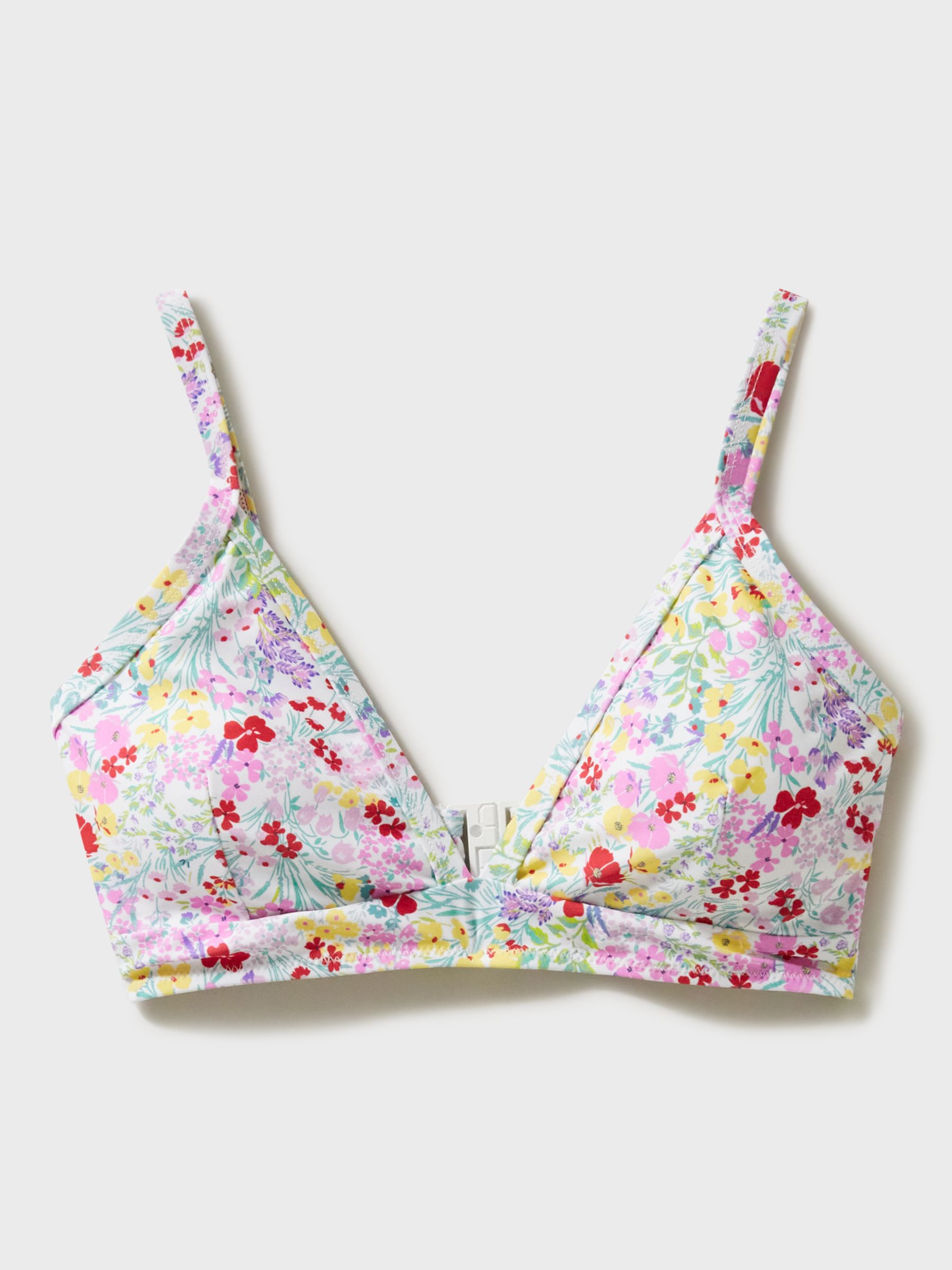 Crew Clothing Floral Print Triangle Bikini Top, Pink/Multi, 8