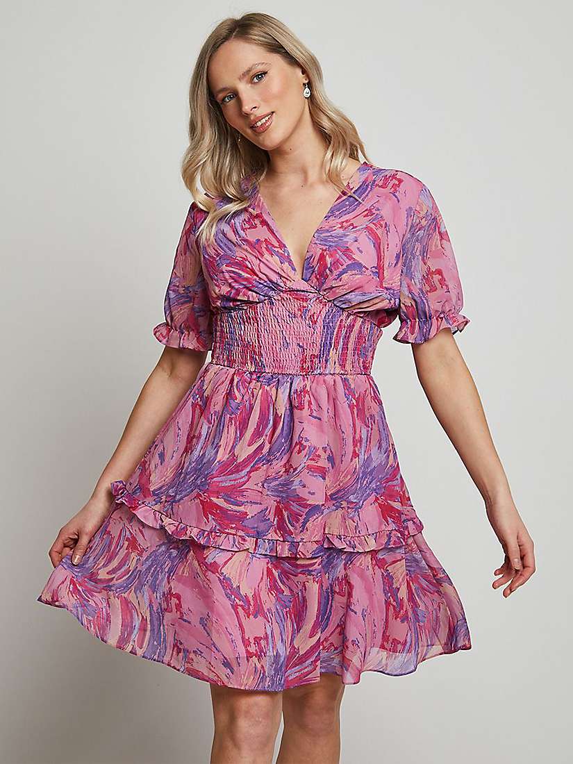 Buy Chi Chi London Abstract Print Tiered Dress, Pink Online at johnlewis.com