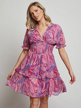 Chi Chi London Abstract Print Tiered Dress, Pink
