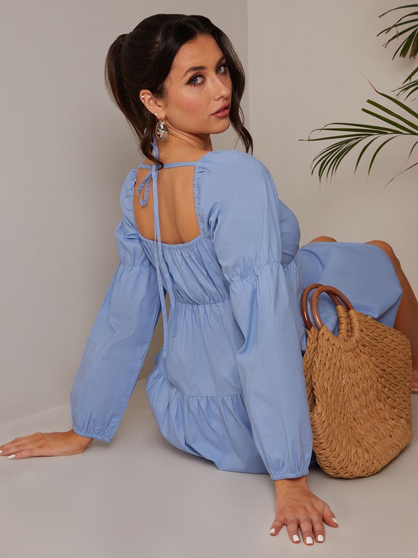 Buy Chi Chi London Puff Sleeve Tiered Mini Dress, Blue Online at johnlewis.com