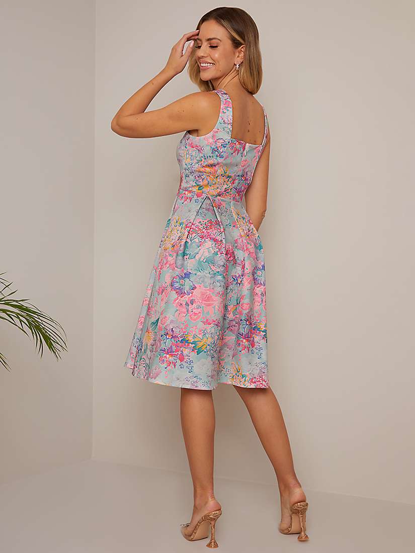 Buy Chi Chi London Floral Print Square Neck Sleeveless Midi Dress, Blue Online at johnlewis.com