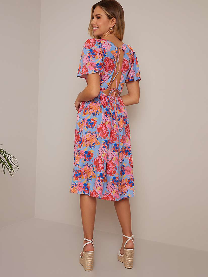 Buy Chi Chi London Petite Floral Print Square Neck Midi Dress, Blue Online at johnlewis.com