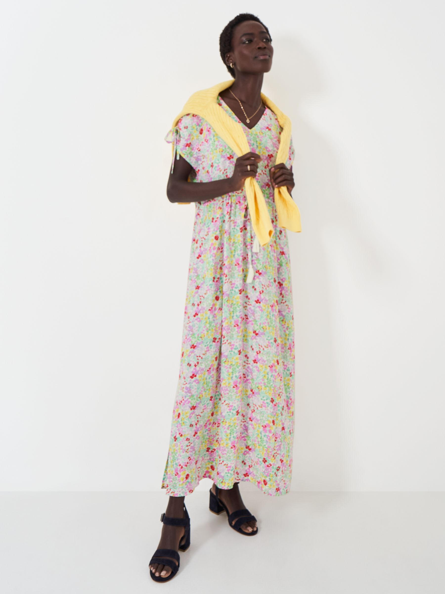 Crew Clothing Floral Print V-Neck Maxi beach Dress, Multi, 8
