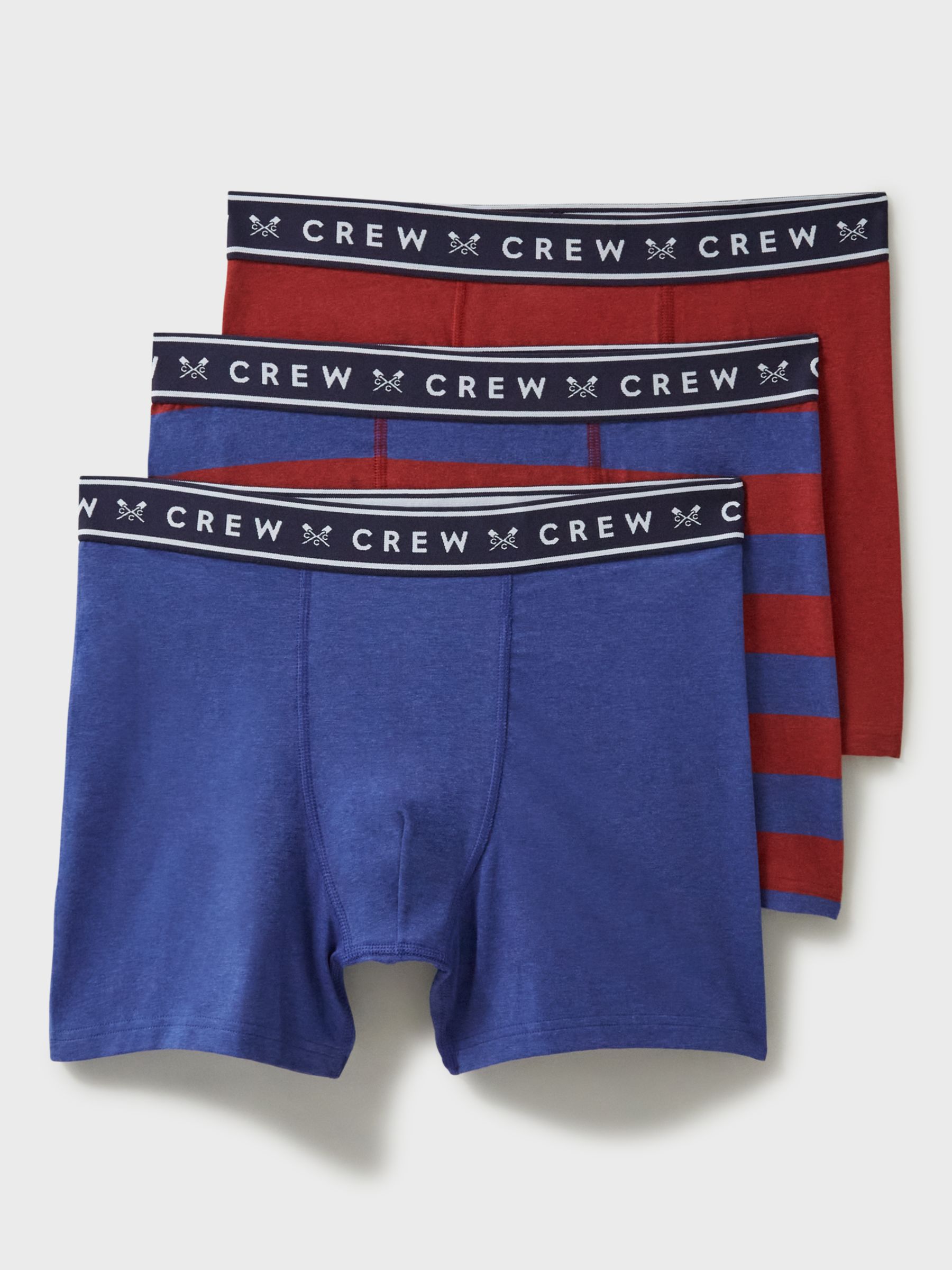 Crew Clothing Jersey Boxers, Pack of 3, Red/Navy, S