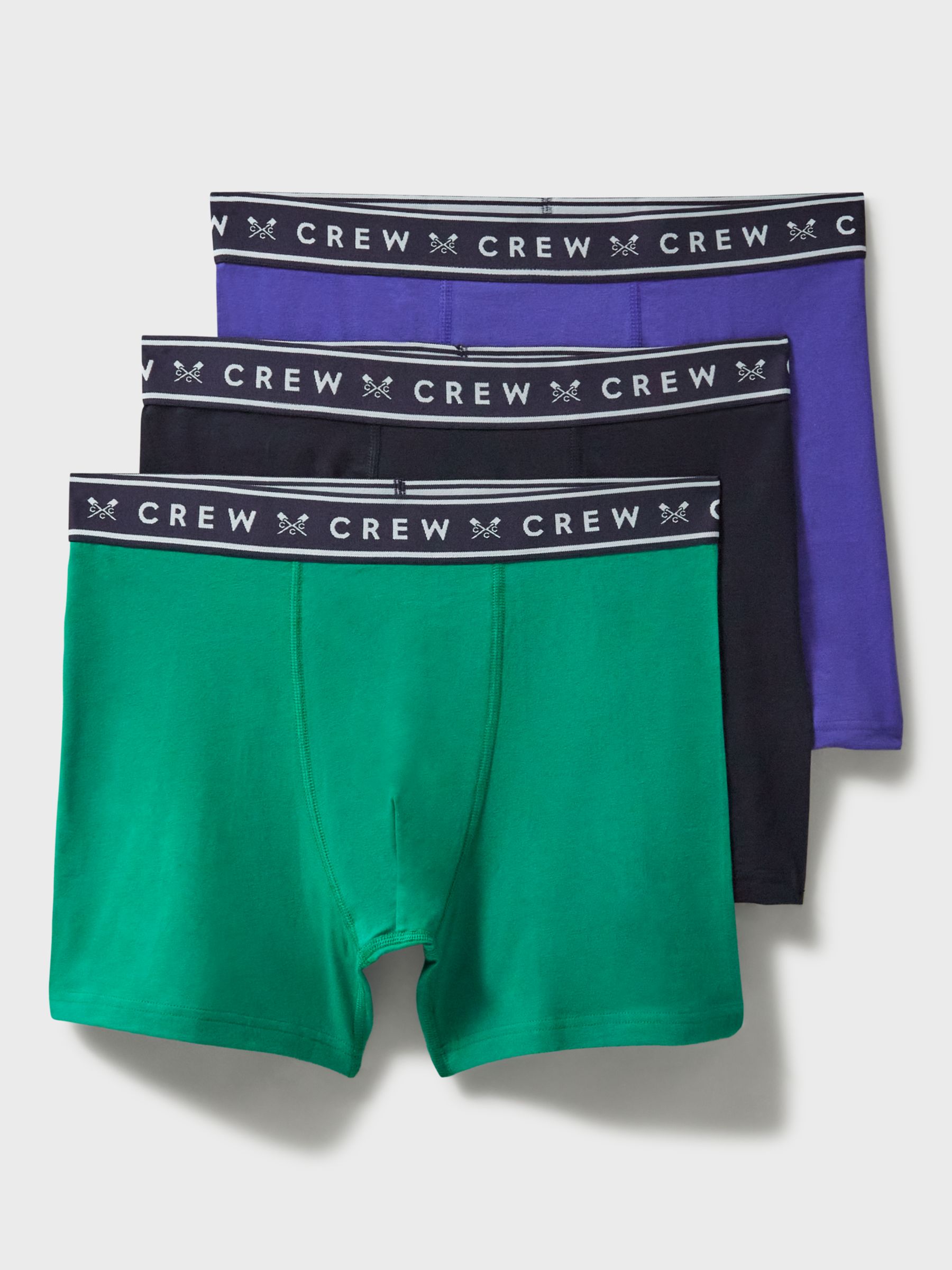 Crew Clothing Jersey Boxers, Pack of 3, Green/Navy/Blue, S