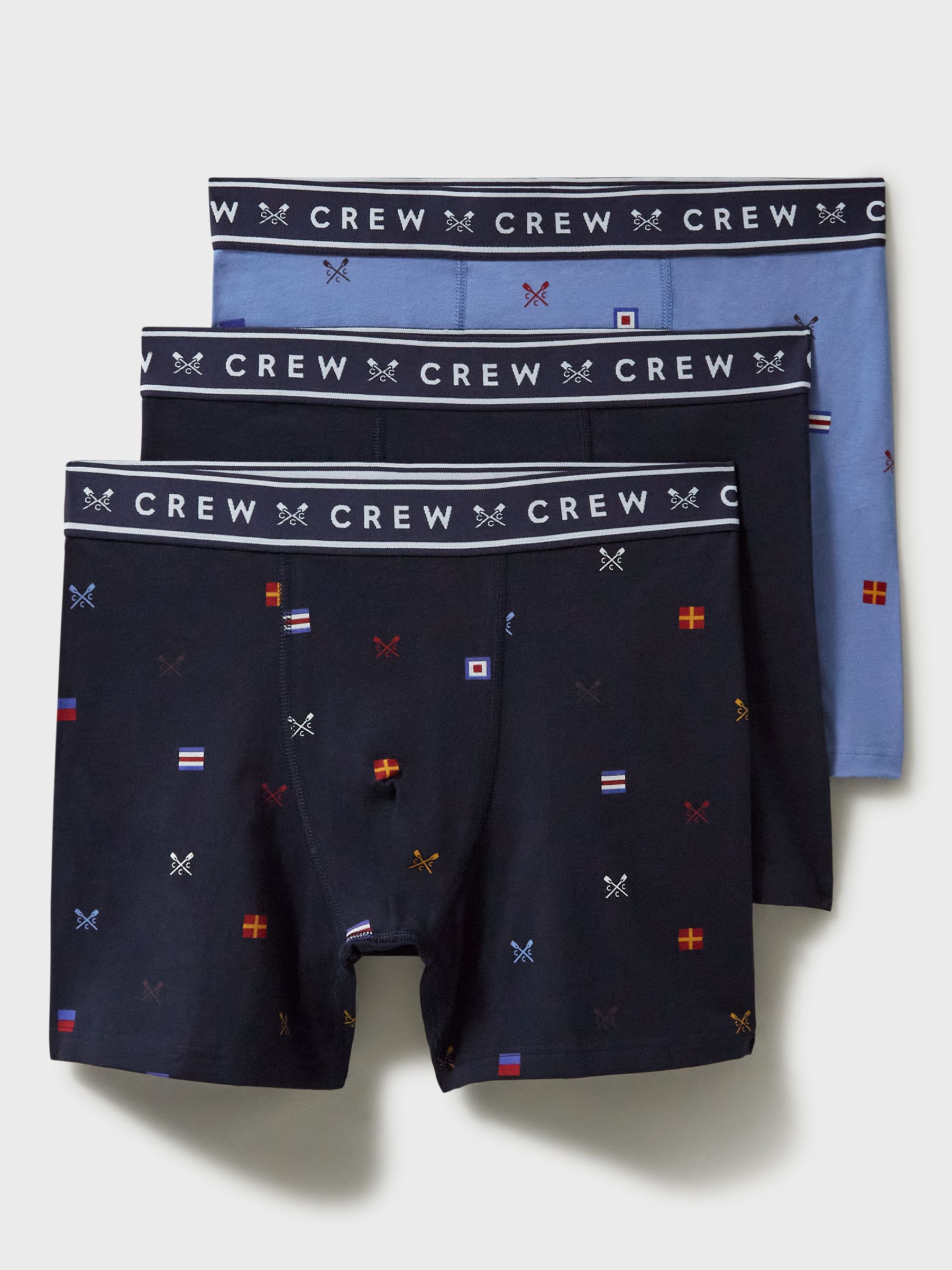 Crew Clothing Logo Print Jersey Boxers, Pack of 3, Navy Blue/Multi, L