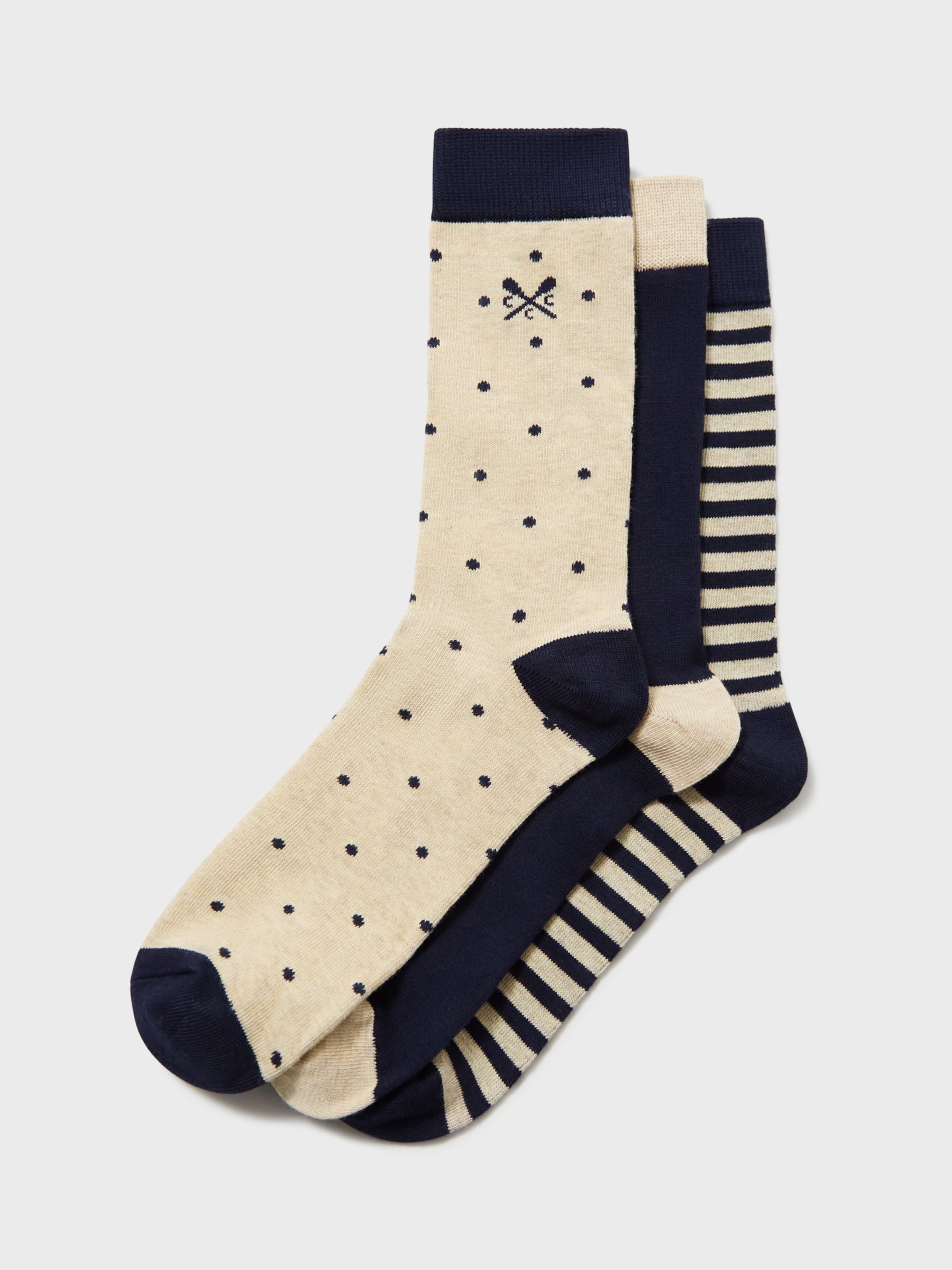 Buy Crew Clothing Patterned Bamboo Socks, Pack of 3, Navy/Cream Online at johnlewis.com