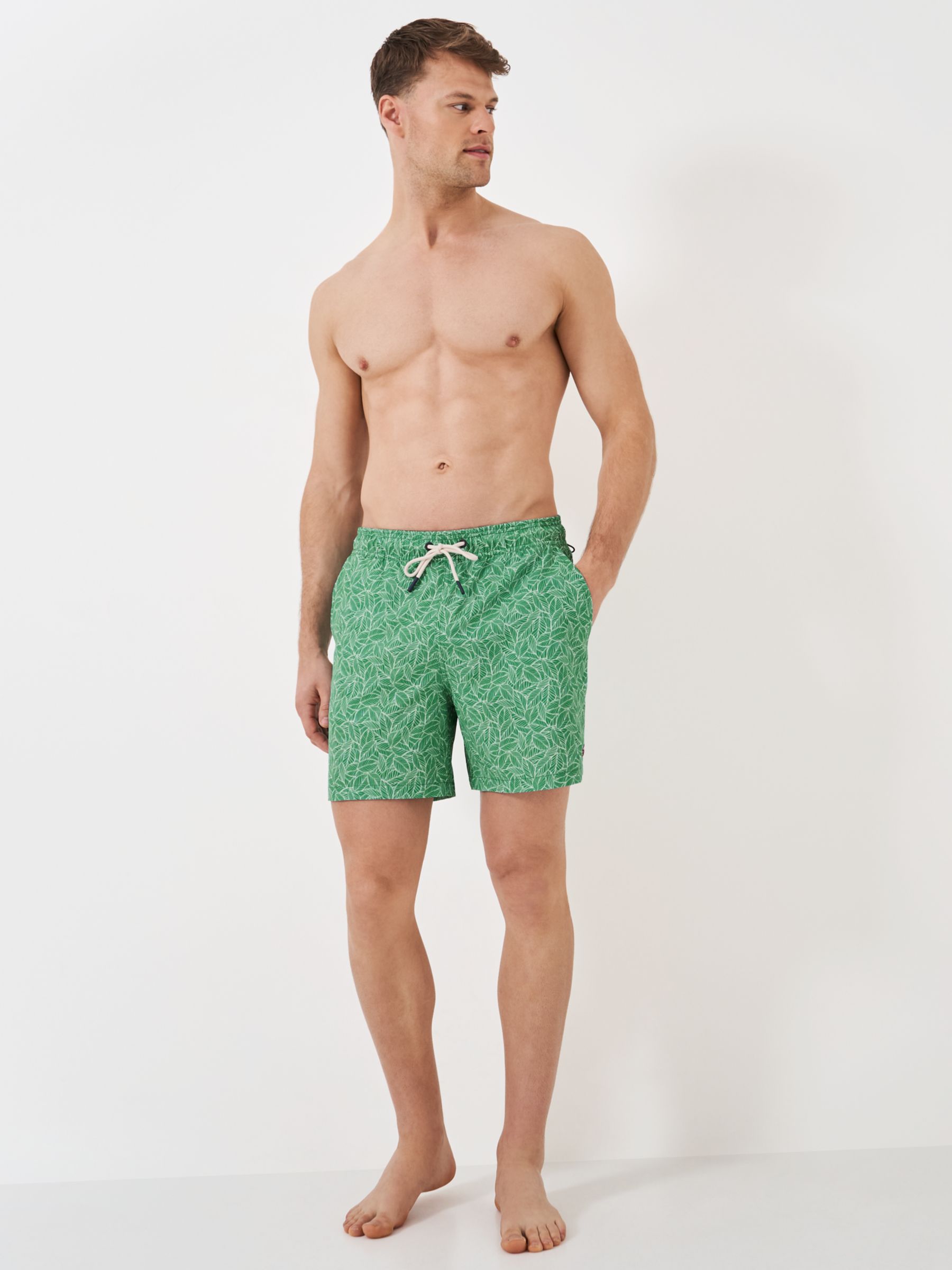 Crew Clothing Leaf Print Swim Shorts, Green, XL