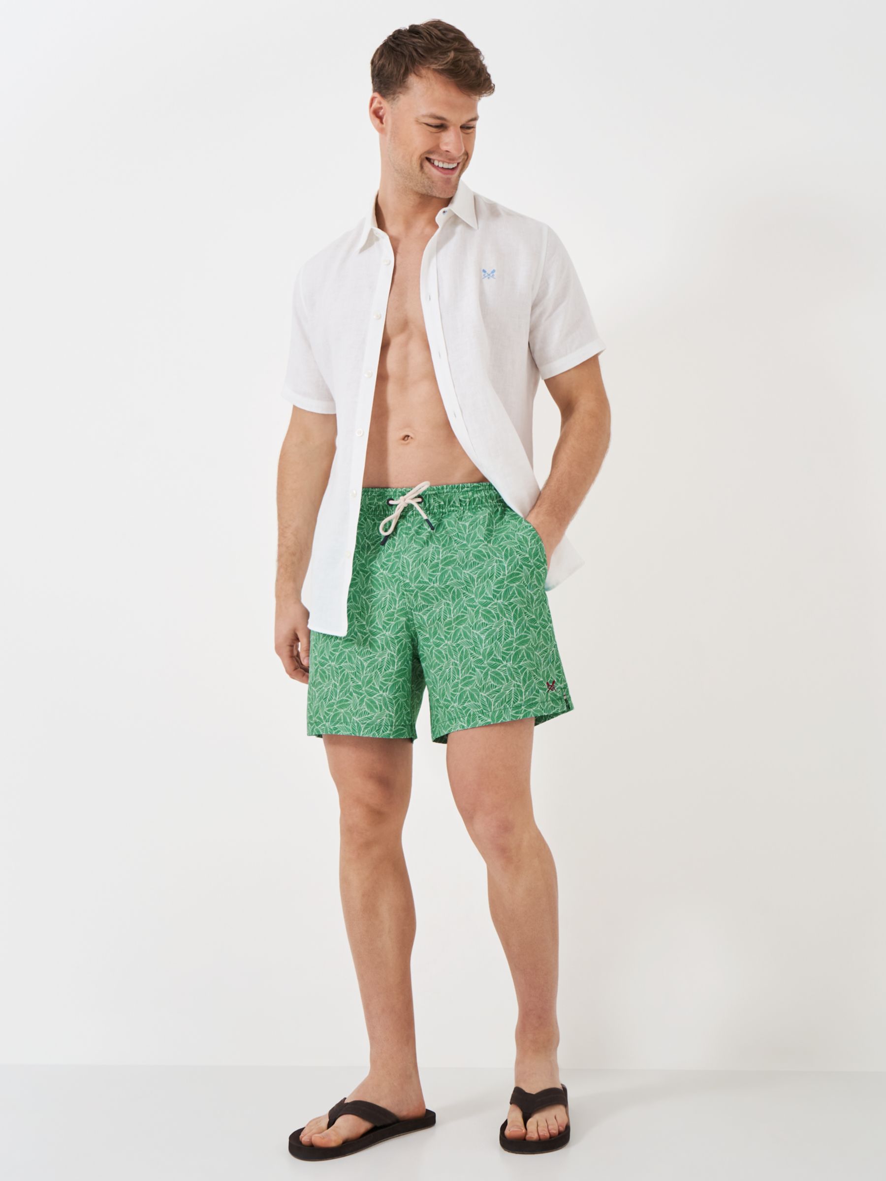 Crew Clothing Leaf Print Swim Shorts, Green, XL