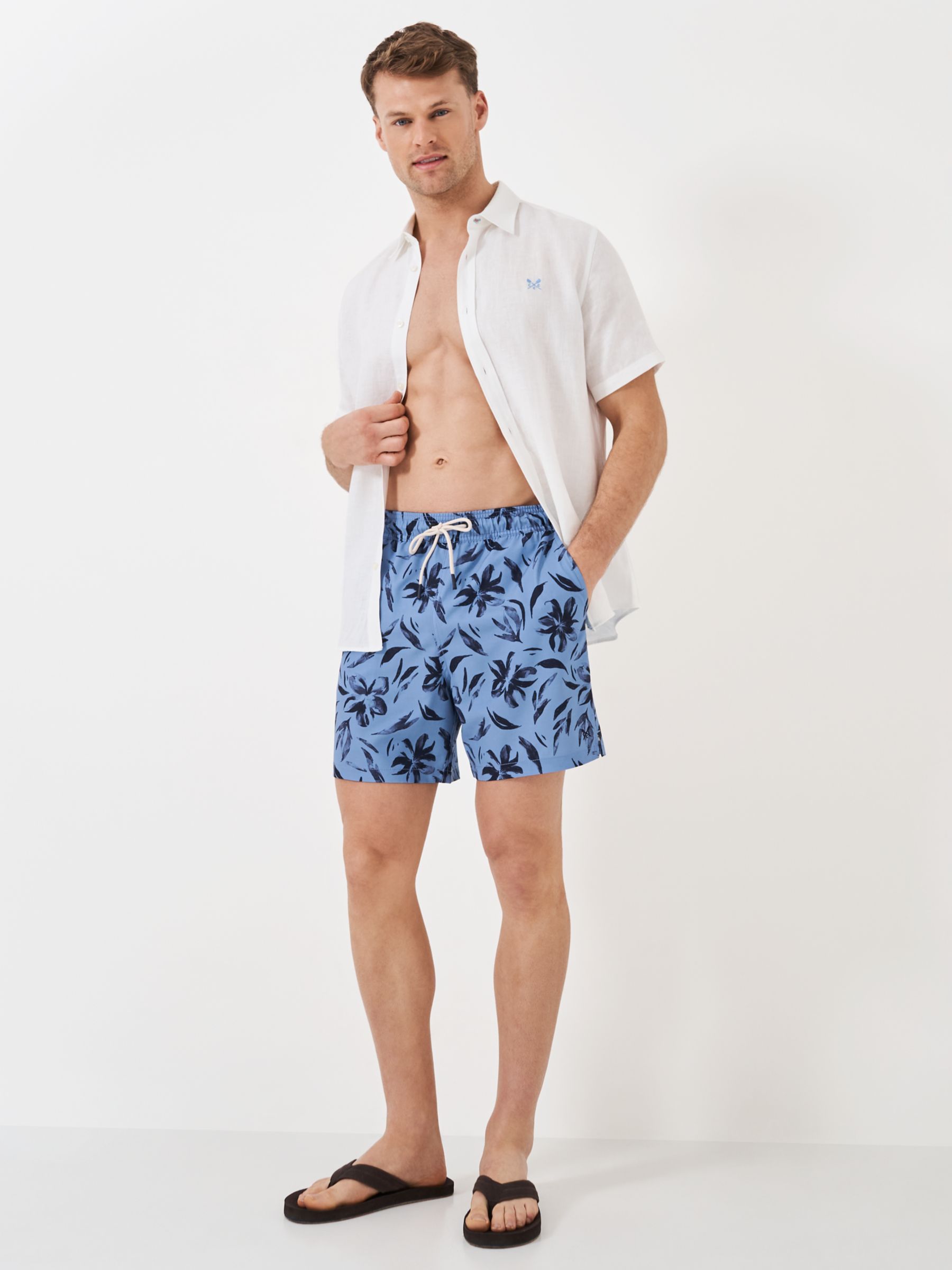 Crew Clothing Floral Print Swim Shorts, Blue/Multi, L