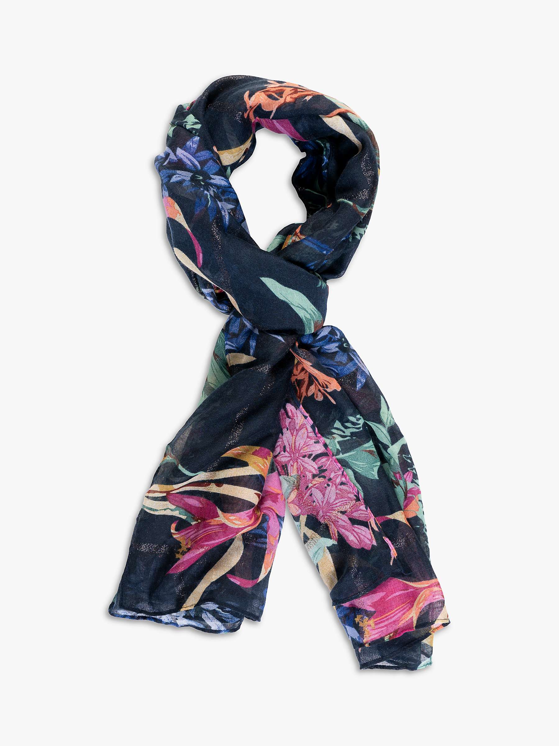 Buy chesca Floral Gold Glitter Stripe Scarf, Navy/Multi Online at johnlewis.com