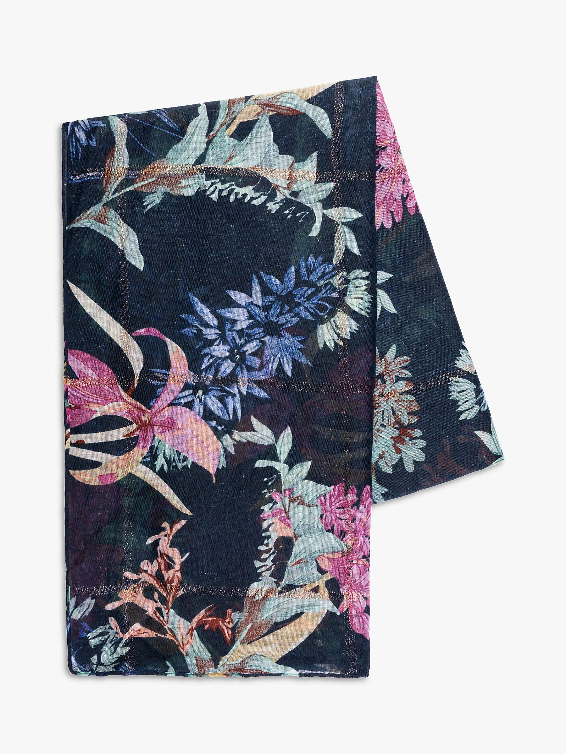 Buy chesca Floral Gold Glitter Stripe Scarf, Navy/Multi Online at johnlewis.com