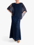 chesca Sequin Lace Cape Maxi Dress, Navy