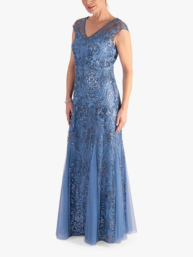chesca Sequin Mesh Scarf And Maxi Dress, Blue