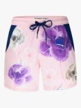 Randy Cow Floral Print Swim Shorts with Waterproof Pocket, Pink/Multi