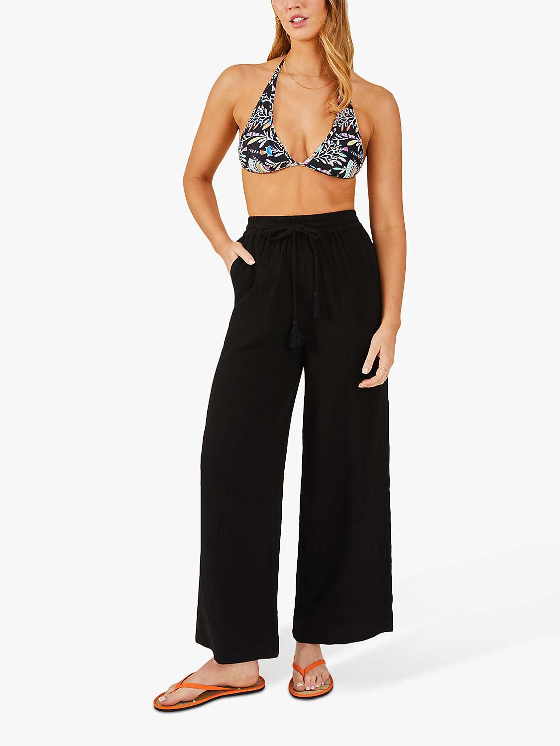Buy Accessorize Crinkle Cotton Beach Trousers, Black Online at johnlewis.com