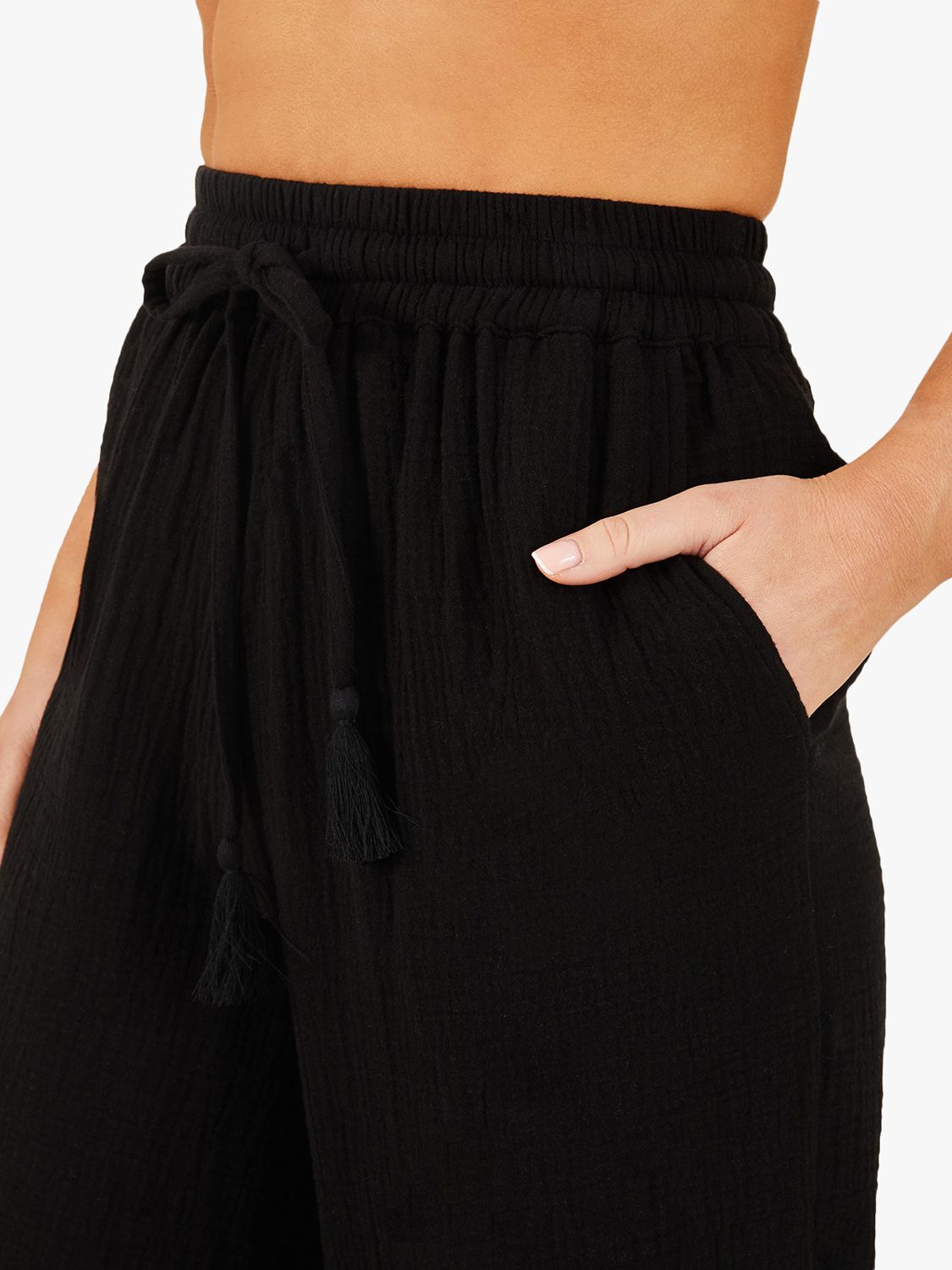Accessorize Crinkle Cotton Beach Trousers, Black, XS