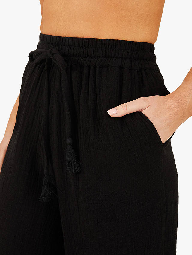 Accessorize Crinkle Cotton Beach Trousers, Black