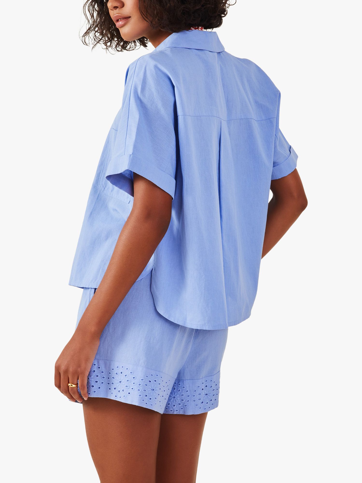 Accessorize Boxy Linen Blend Beach Shirt, Mid Blue, M