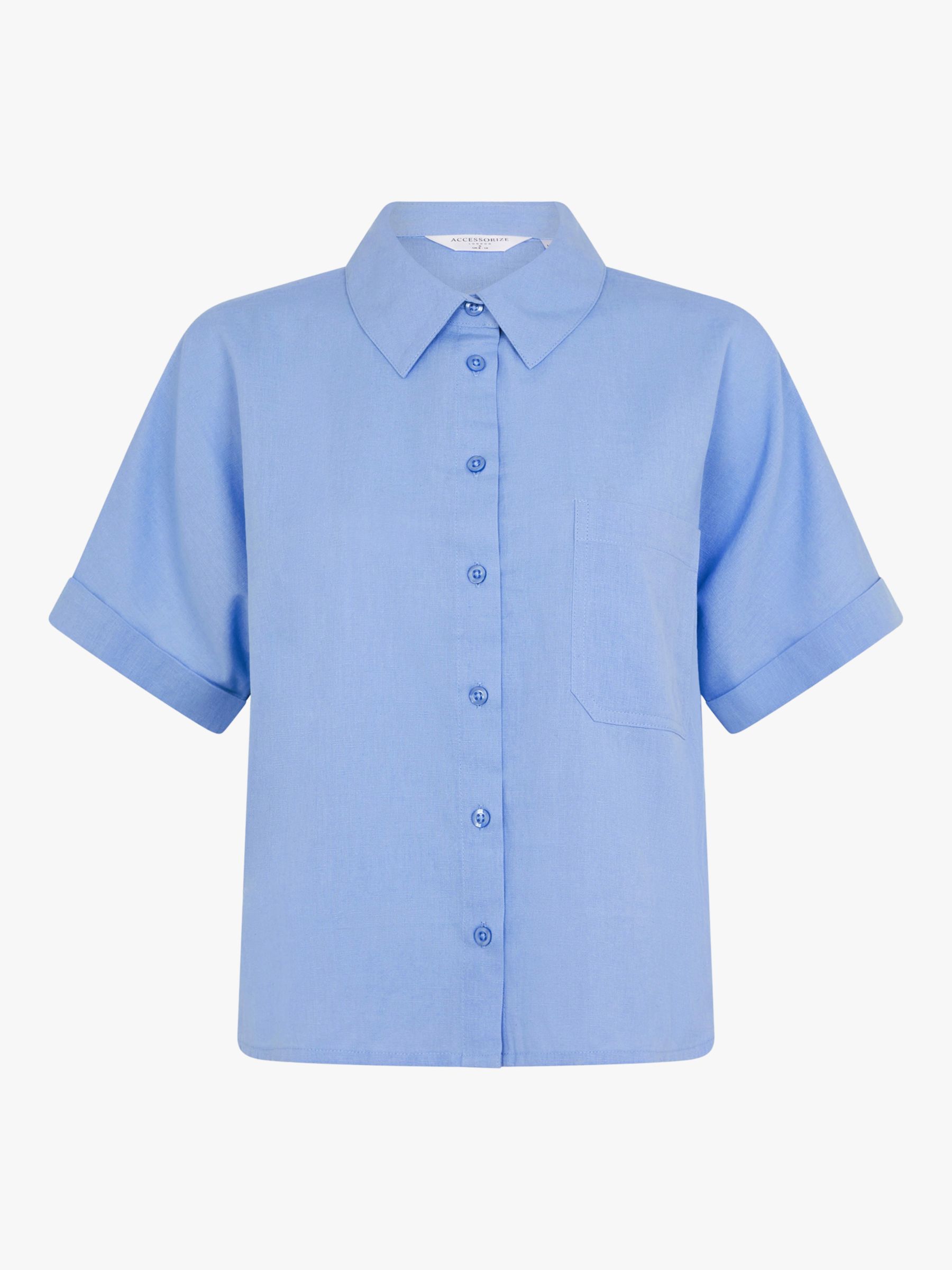 Accessorize Boxy Linen Blend Beach Shirt, Mid Blue, M