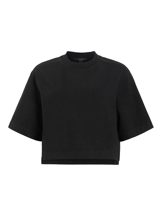 AllSaints Lottie Organic Cotton Cropped T-Shirt, Black