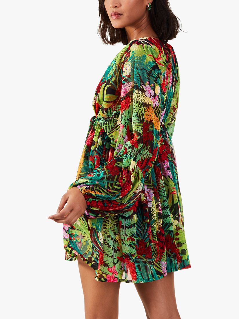 Accessorize Jungle Print Long Sleeve Mini Dress, Green/Multi, XS