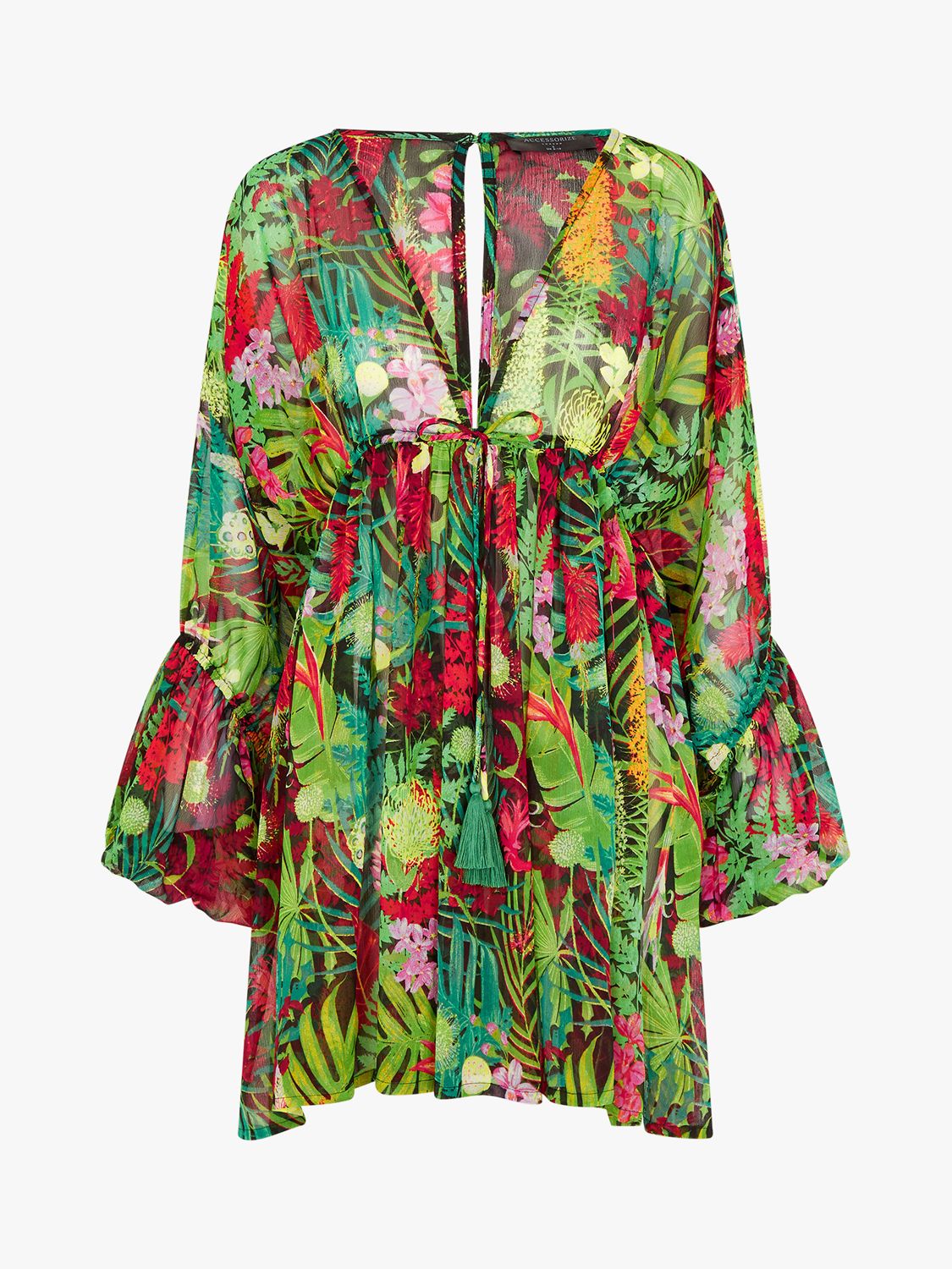 Accessorize Jungle Print Long Sleeve Mini Dress, Green/Multi, XS