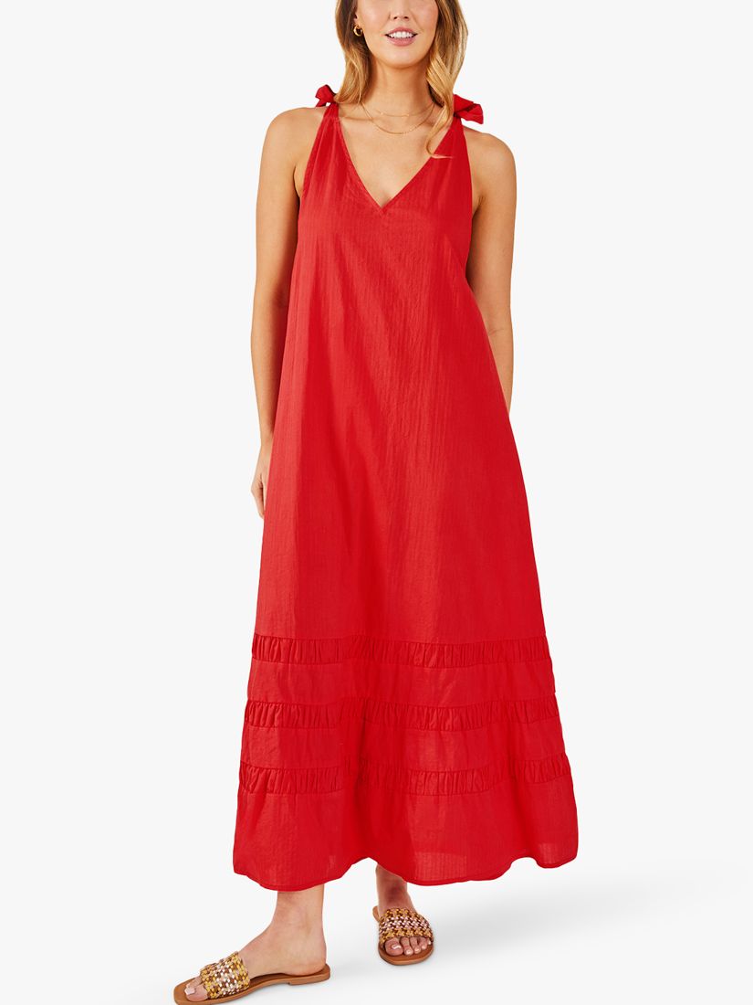 Accessorize Ruched Hem Sleeveless Maxi Dress, Red, XS