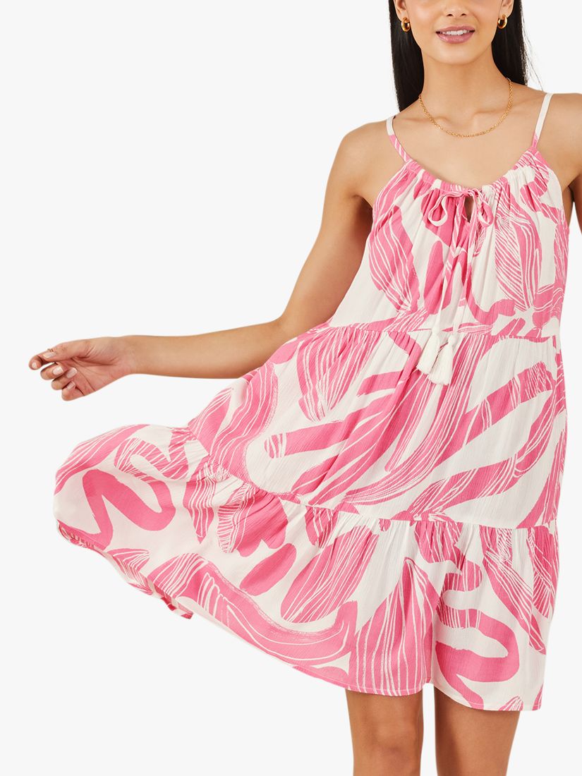 Accessorize Squiggle Print Tiered Dress, Pink/Multi, M
