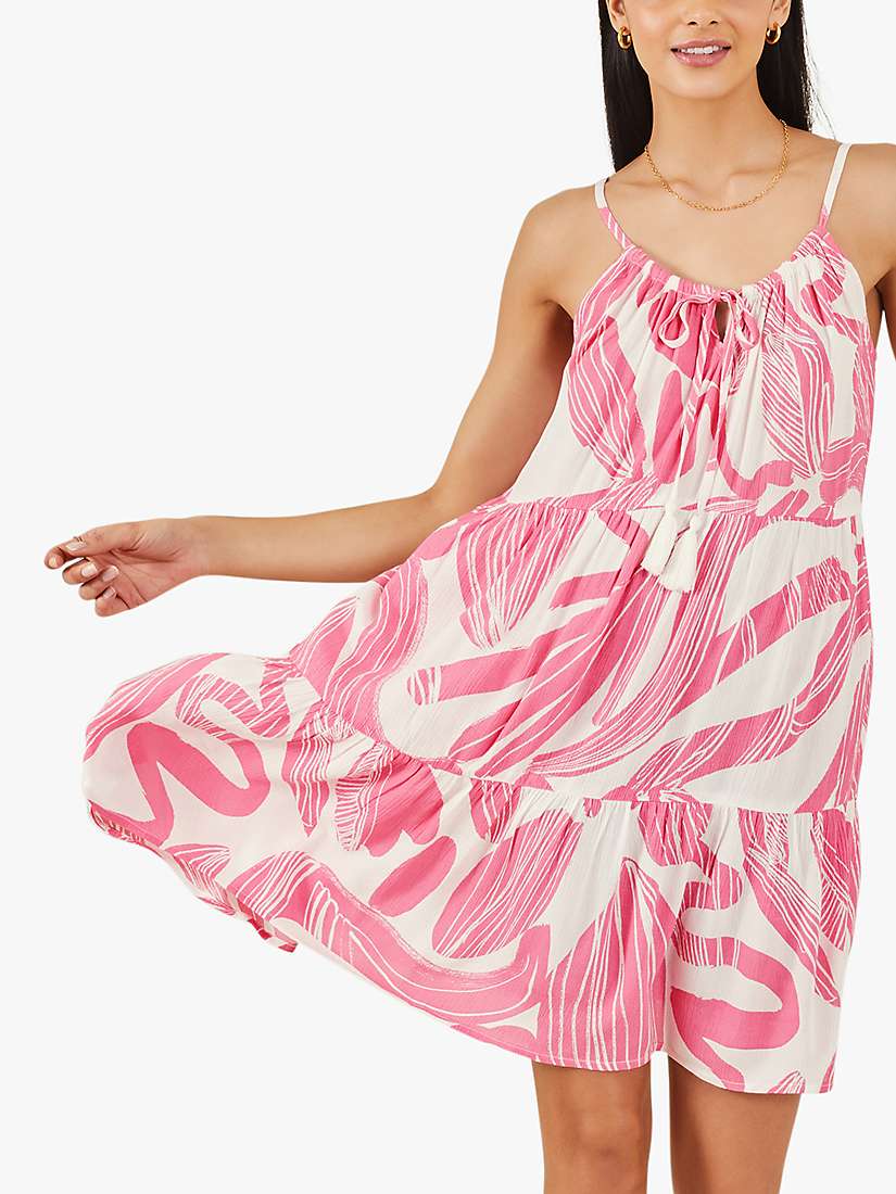 Buy Accessorize Squiggle Print Tiered Dress, Pink/Multi Online at johnlewis.com
