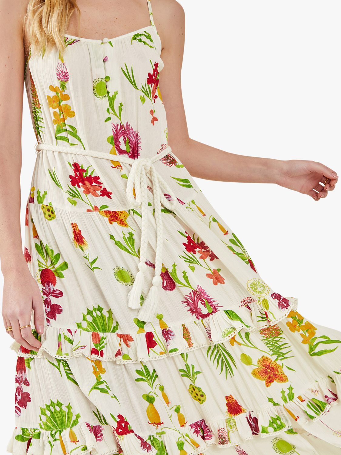 Accessorize Botanical Print Tiered Maxi Dress, Cream/Multi, XS