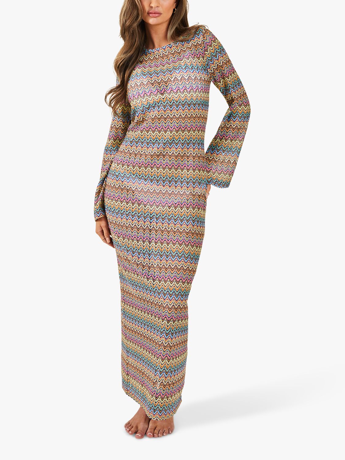 Accessorize Zig Zag Crochet Maxi Dress, Multi, S
