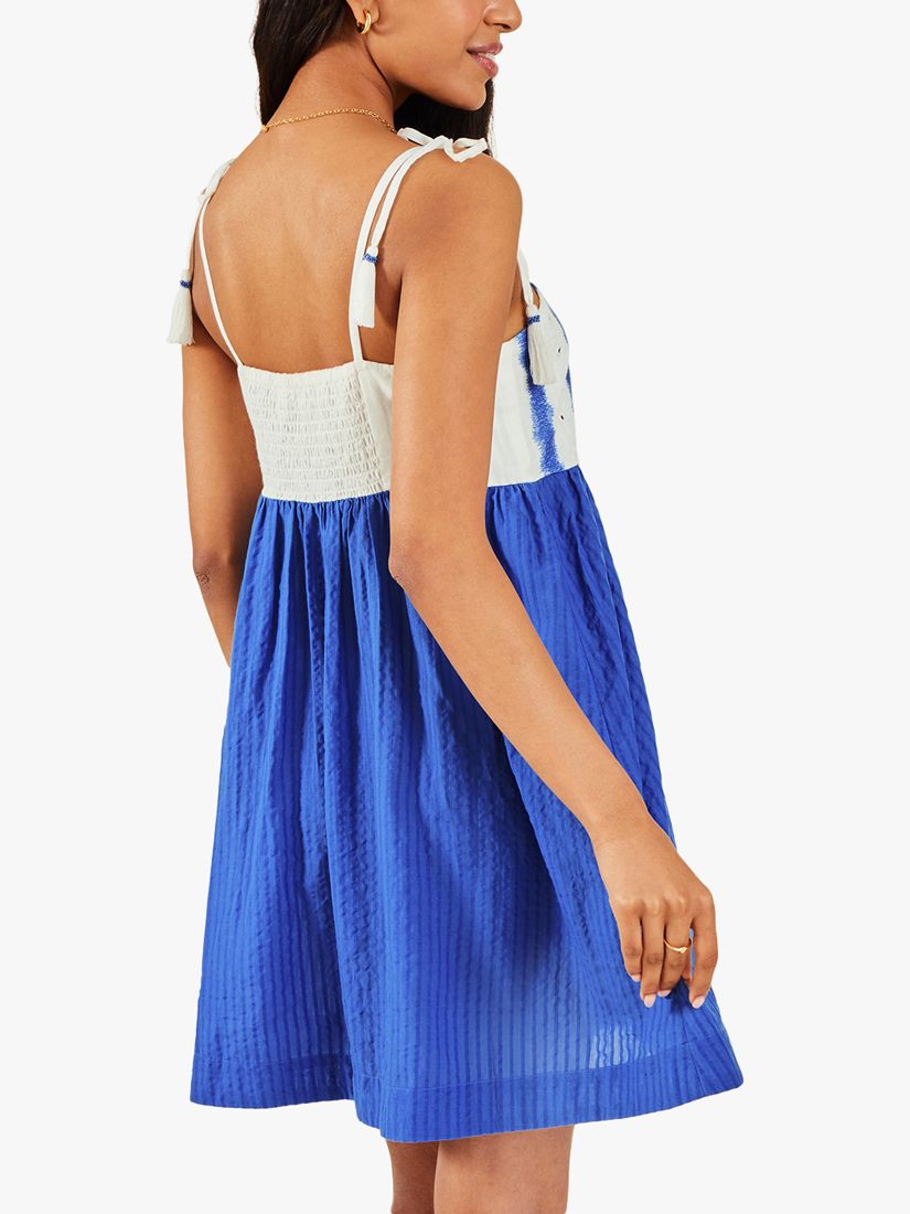 Accessorize Tie Shoulder Mini Dress, Blue/Multi, XS