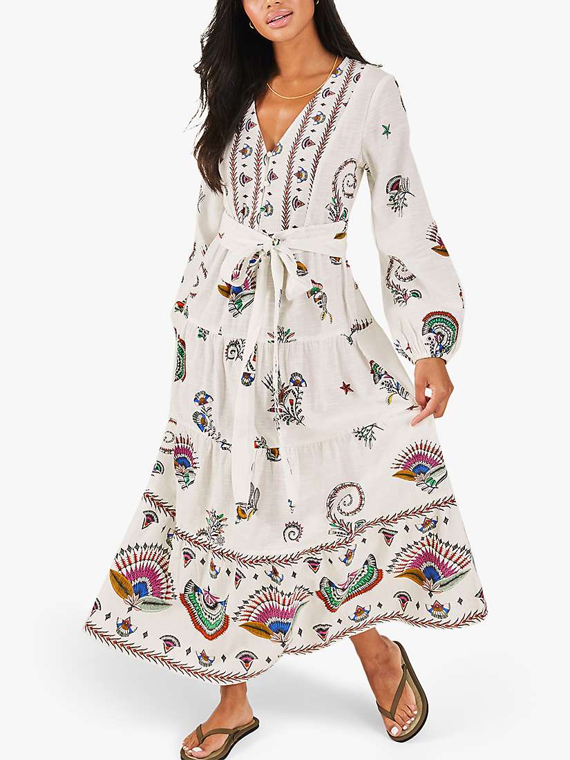 Buy Accessorize Fan Print Tiered Maxi Dress, White/Multi Online at johnlewis.com