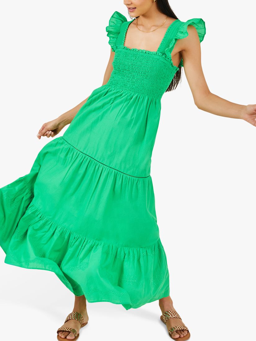 Accessorize Embroidered Tiered Maxi Dress, Green, S