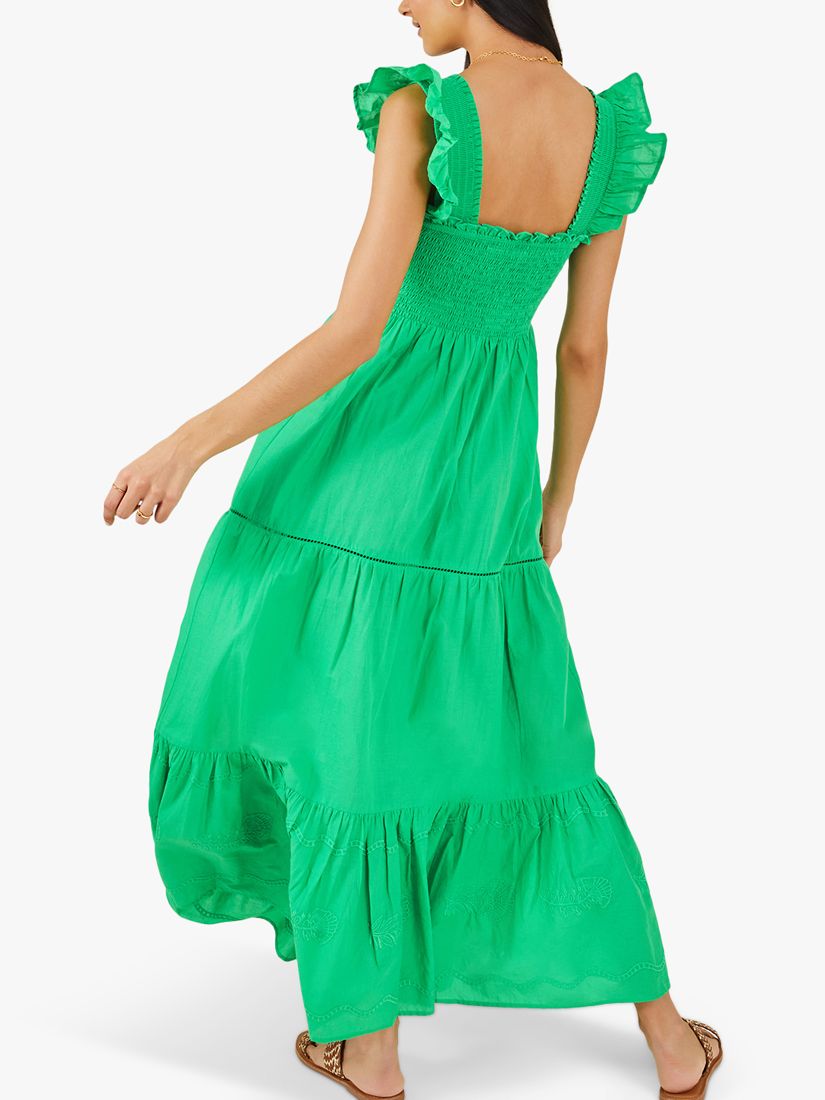 Accessorize Embroidered Tiered Maxi Dress, Green, S