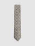 Reiss Vasari Abstract Print Silk Tie, Sage Melange