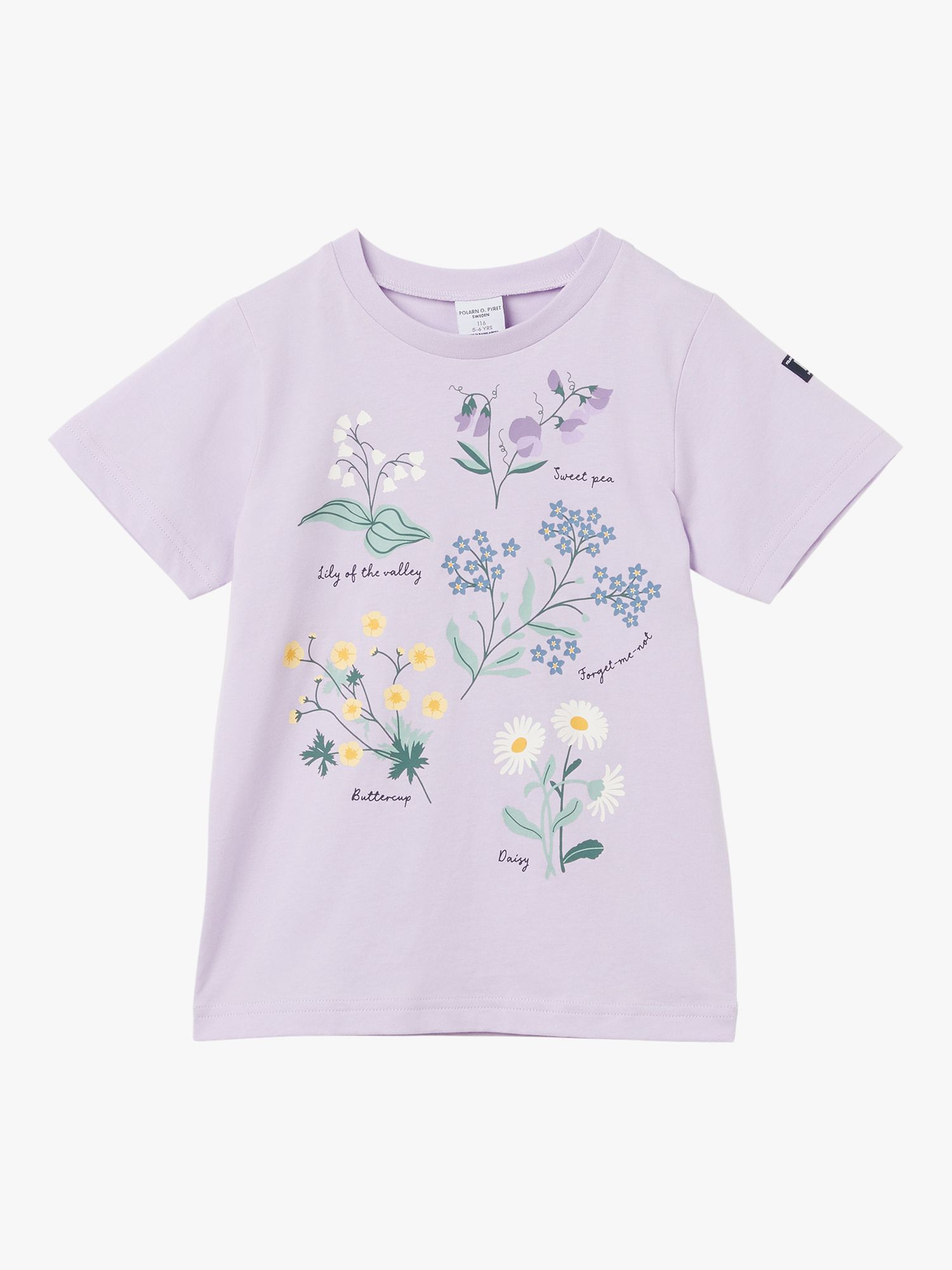 Polarn O. Pyret Kids' Organic Cotton Floral Print T-Shirt, Purple, 12-18 months