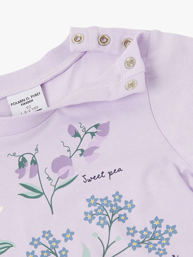 Polarn O. Pyret Kids' Organic Cotton Floral Print T-Shirt, Purple