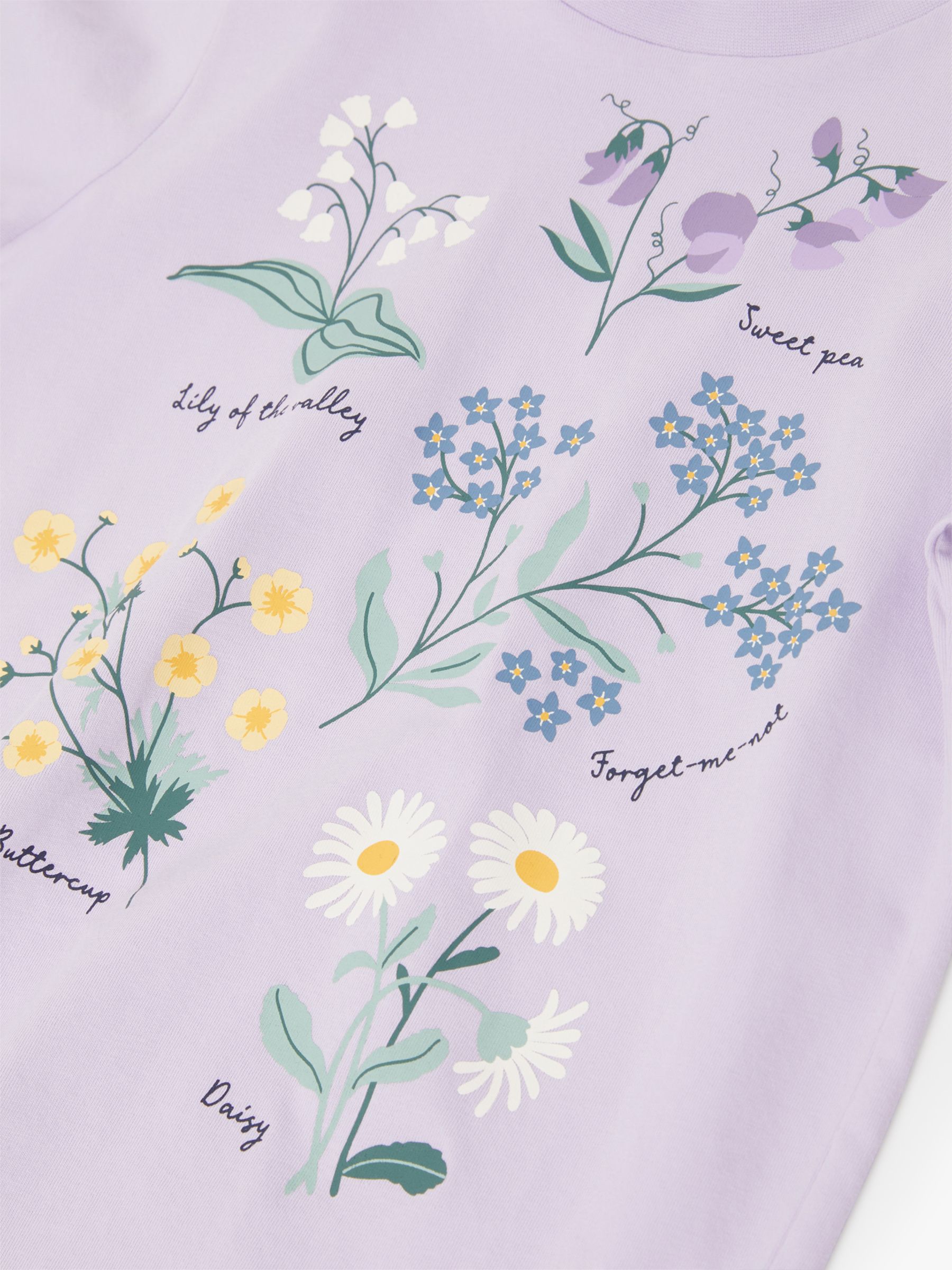 Polarn O. Pyret Kids' Organic Cotton Floral Print T-Shirt, Purple, 12-18 months