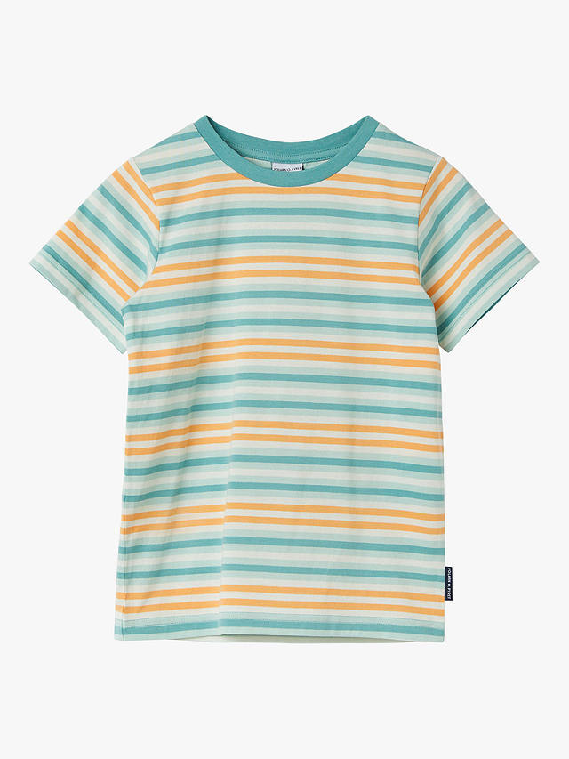 Polarn O. Pyret Kids' Organic Cotton Stripe T-Shirt, Blue Surf