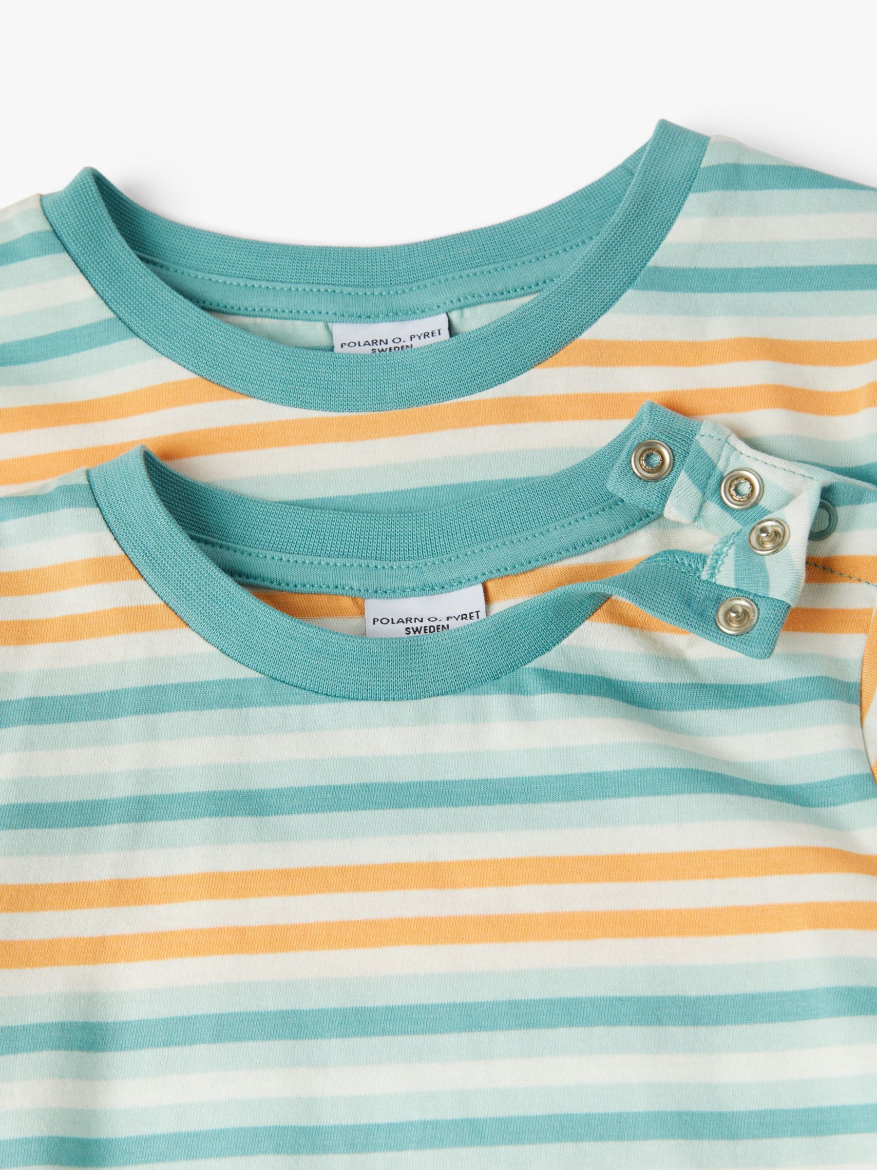 Polarn O. Pyret Kids' Organic Cotton Stripe T-Shirt, Blue Surf, 12-18 months