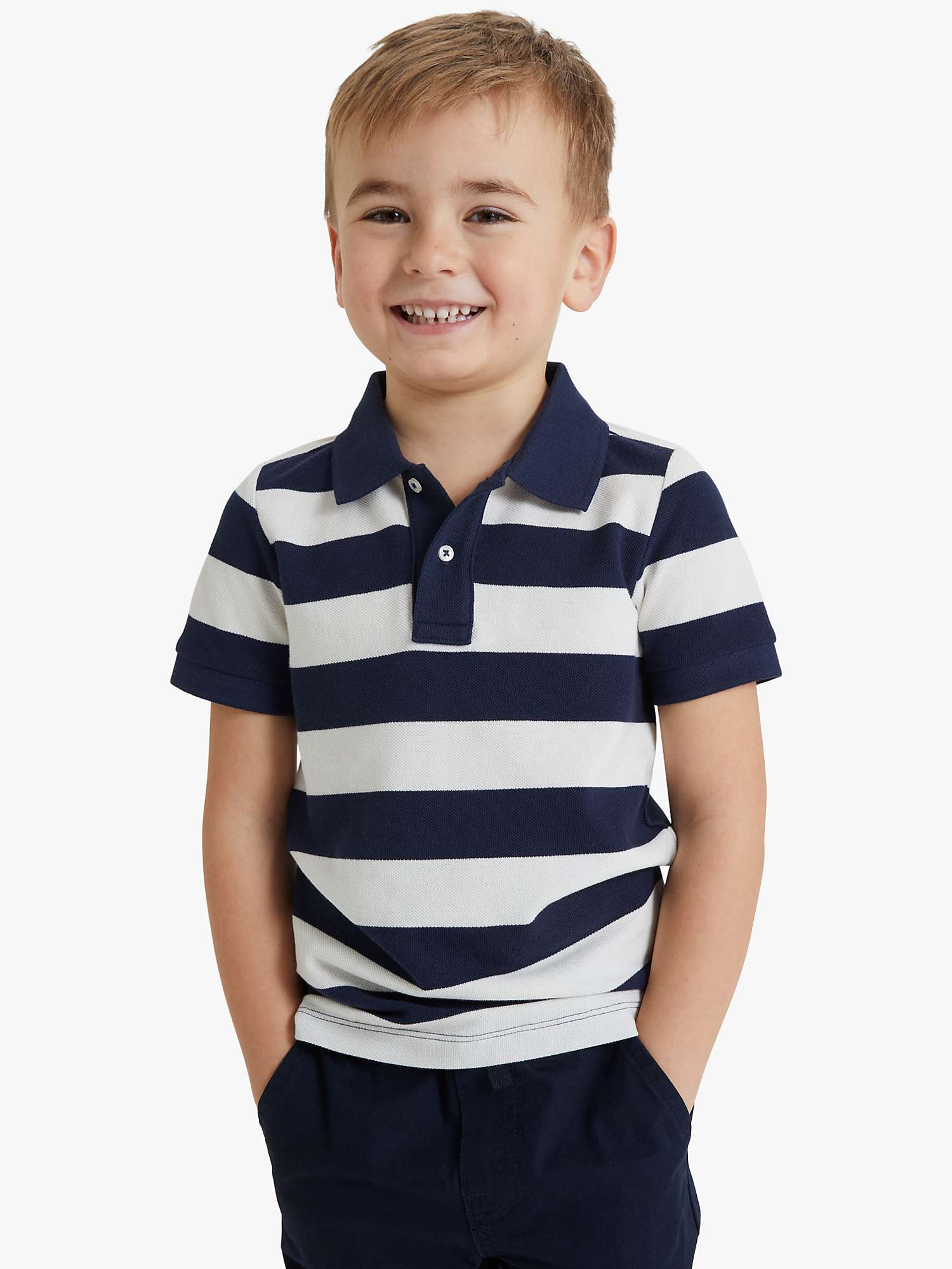 Buy Polarn O. Pyret Kids' Organic Cotton Stripe Polo Shirt, Blue Online at johnlewis.com
