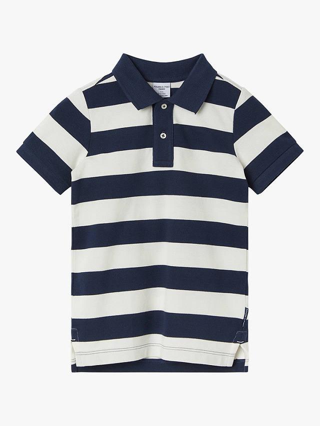 Polarn O. Pyret Kids' Organic Cotton Stripe Polo Shirt, Blue